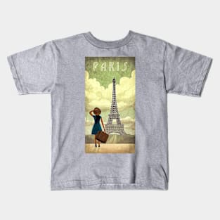 Vintage Travel Poster - Paris Eiffel Tower Kids T-Shirt